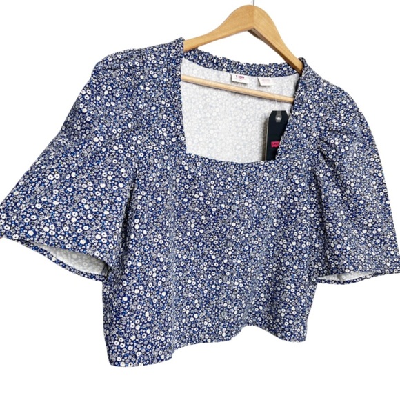 New with Tags Levi's Womens Joella Button-Up Floral Puff Sleeve Crop Blouse - Picture 5 of 16